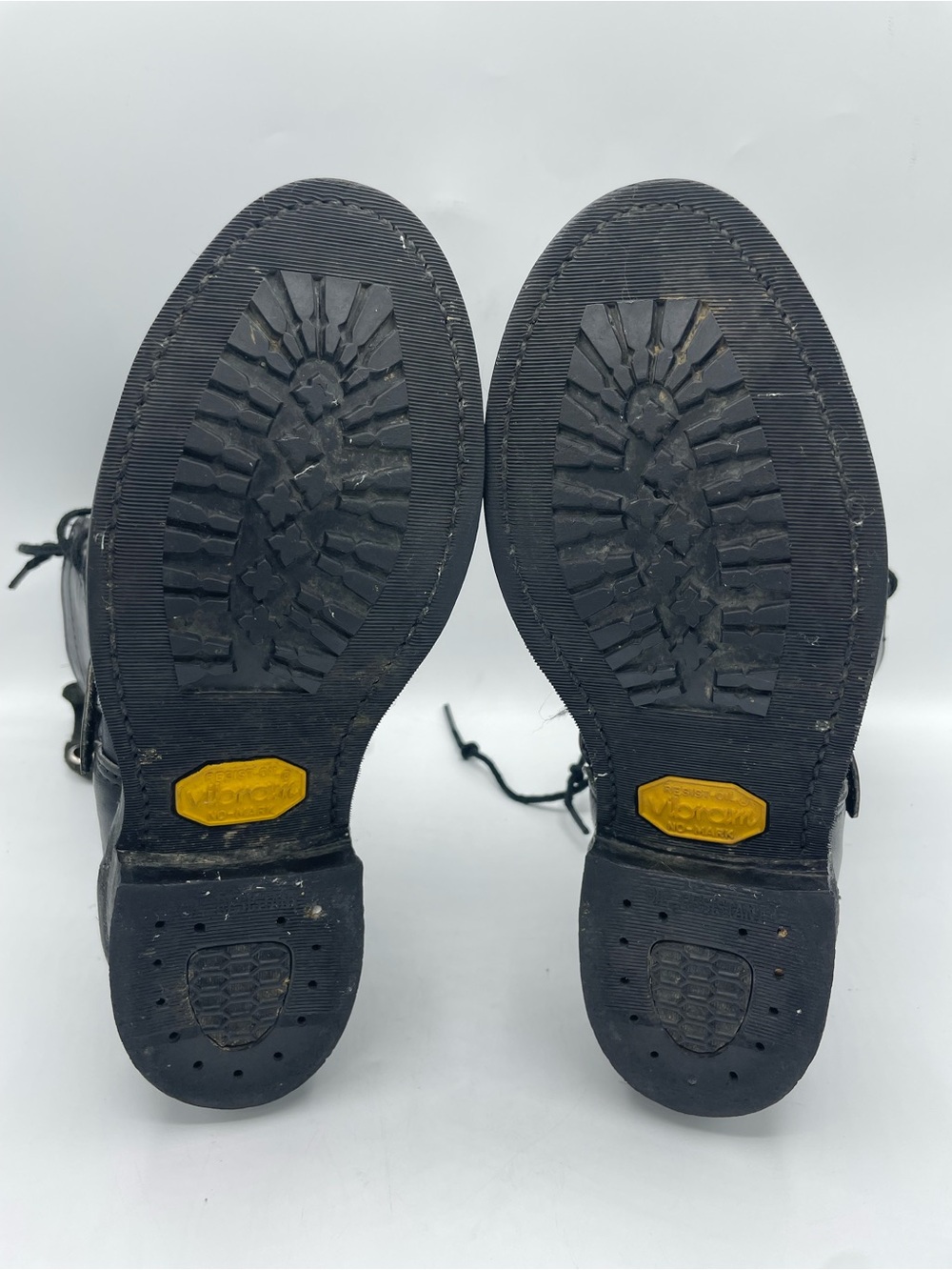 Double H Vintage Black Leather Lace-Up Combat Moto Boots with Buckle Strap. - Picture 15 of 16